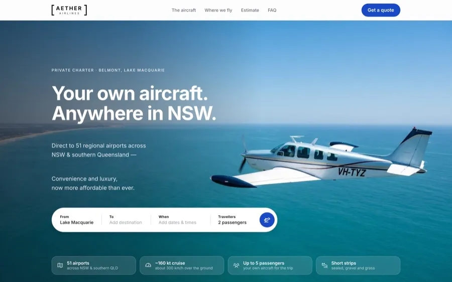 Aether Airlines website